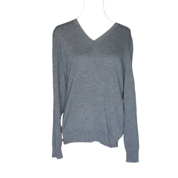 Lord and Taylor Merino wool sweater. Gray v-neck size L - Picture 2 of 6